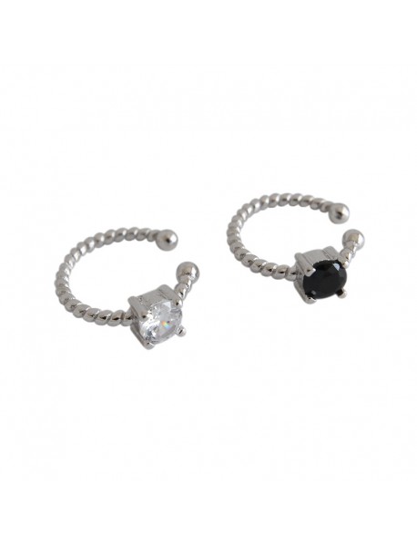 Geometry Square CZ Twisted 925 Sterling Silver Non-Pierced Earring(Single)