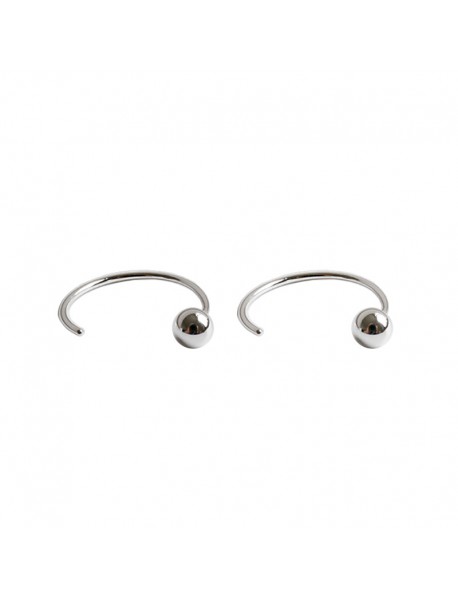 Simple Beads C Shape 925 Sterling Silver Hoop Earrings