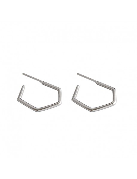 Geometry Hollow Hexagon 925 Sterling Silver Hoop Earrings