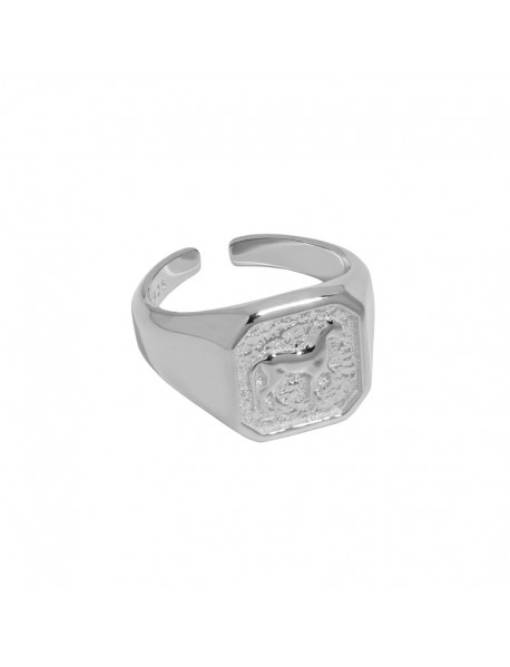 Men's Square Running Horse 925 Sterling Silver Adjustable Ring