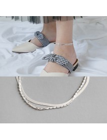 Fashion Double Layers Tube Beads Herring Bone Chain 925 Sterling Silver Anklet