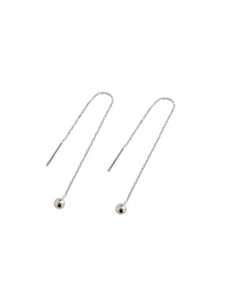 Simple Mini Beads 925 Sterling Silver Thread Dangling Earrings
