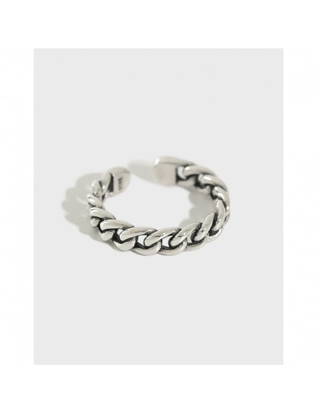 Vintage Hollow Curb Chain 925 Sterling Silver Adjustable Ring