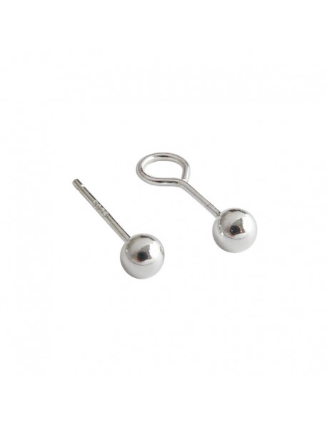 Simple Round Bean Ball 925 Sterling Silver Stud Earrings