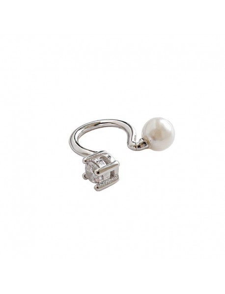 Office Round Shell Pearl CZ 925 Sterling Silver Non-Pierced Earring(Single)