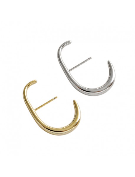 Simple Letter C Shape New 925 Sterling Silver Stud Earrings