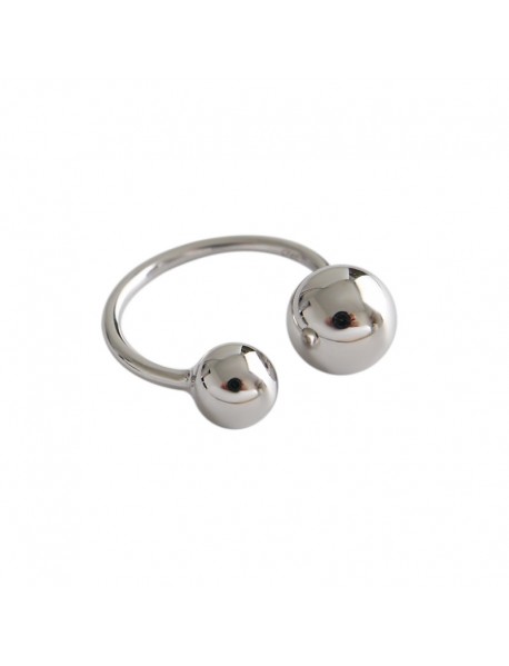 Simple Mother Child Balls 925 Sterling Silver Adjustable Ring