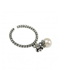 Vintage Natural Pearl Flower Twisted 925 Sterling Silver Adjustable Ring