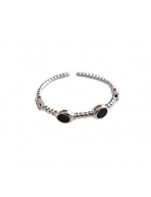 Simple Three Black Epoxy Twisted 925 Sterling Silver Adjustable Ring