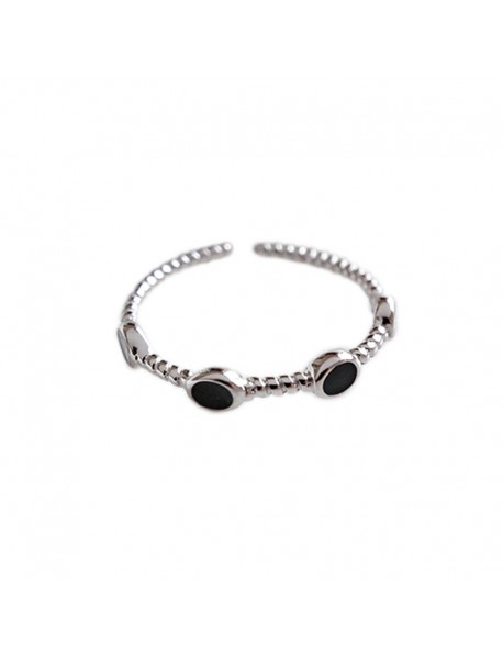 Simple Three Black Epoxy Twisted 925 Sterling Silver Adjustable Ring