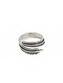 Vintage Feather Women 925 Sterling Silver Adjustable Ring