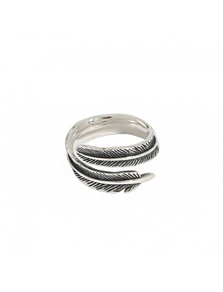Vintage Feather Women 925 Sterling Silver Adjustable Ring