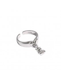 Cute Mini Bear Heart 925 Sterling Silver Adjustable Ring
