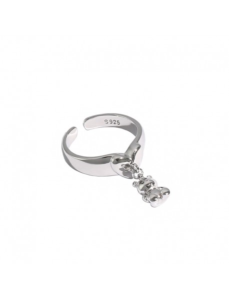 Cute Mini Bear Heart 925 Sterling Silver Adjustable Ring