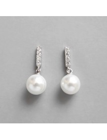 Elegant Round Shell Pearl CZ 925 Sterling Silver Stud Earrings