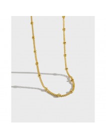 Simple Curb Chain Beads 925 Sterling Silver Necklace