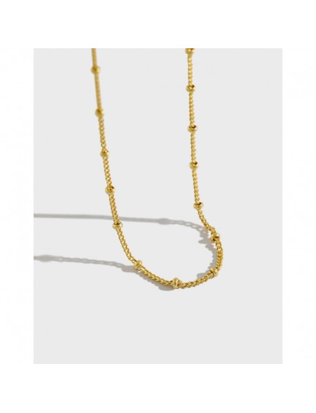 Simple Curb Chain Beads 925 Sterling Silver Necklace