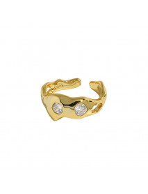 Two CZ Irregular Bones Office 925 Sterling Silver Adjustable Ring