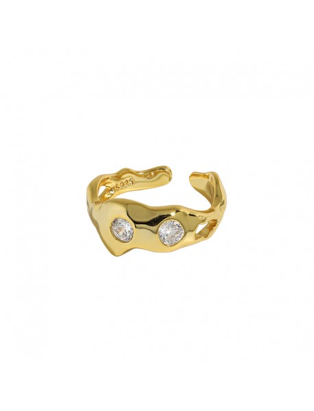 Two CZ Irregular Bones Office 925 Sterling Silver Adjustable Ring