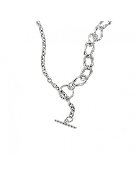 Asymmetry No Plating OT Lock Chain 925 Sterling Silver Necklace