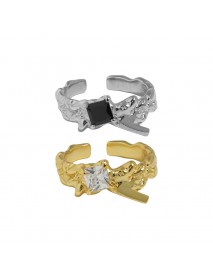 Irregular Geometry Square CZ Hot 925 Sterling Silver Adjustable Ring