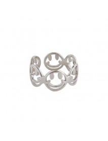 Girl Hollow Smile Face 925 Sterling Silver Adjustable Ring