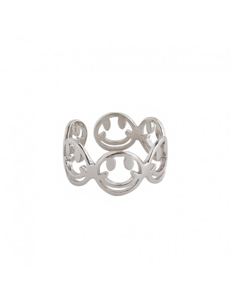 Girl Hollow Smile Face 925 Sterling Silver Adjustable Ring