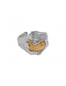 Fashion Irregular Golen Lake 925 Sterling Silver Adjustable Ring