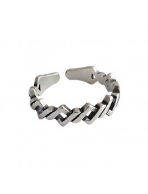 Vintage Rhombus Twisted Chain 925 Sterling Silver Adjustable Ring