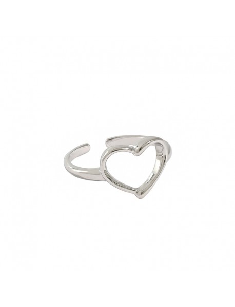 Anniversary Hollow Heart 925 Sterling Silver Adjustable Ring