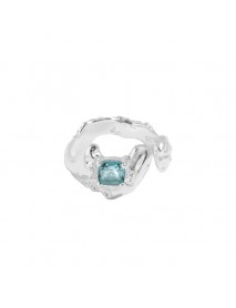 Sale Square Green CZ Irregular 925 Sterling Silver Adjustable Ring