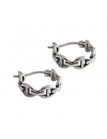 Vintage Cool Hollow Chain 925 Sterling Silver Huggie Hoop Earrings