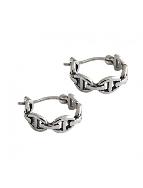 Vintage Cool Hollow Chain 925 Sterling Silver Huggie Hoop Earrings