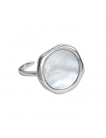 Geometry Round Mother of Shell 925 Sterling Silver Adjustable Ring