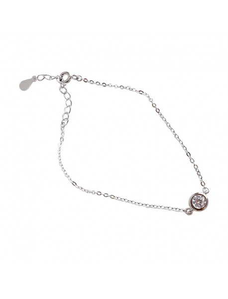 Holiday Simple Round CZ Hollow Chain 925 Sterling Silver Bracelet