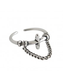 Vintage Cross Hollow Chain 925 Sterling Silver Adjustable Ring