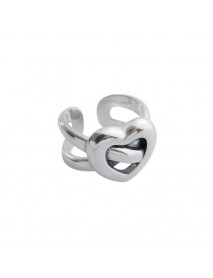 Vintage Double Layers Cross Heart 925 Sterling Silver Adjustable Ring
