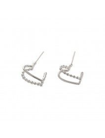 Girl Double Layers Beads Broken Heart 925 Sterling Silver Stud Earrings