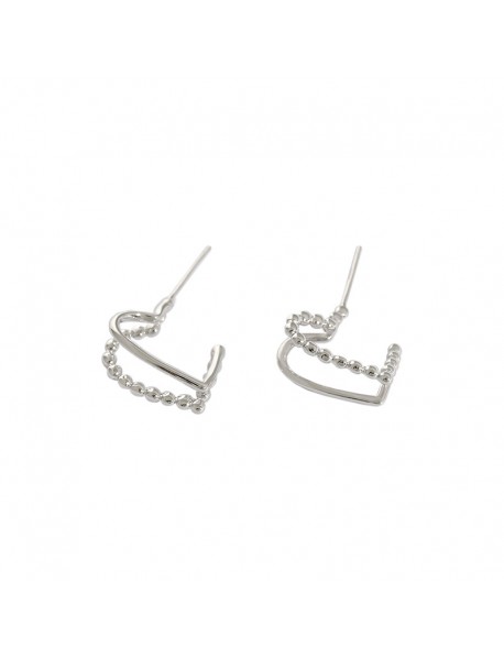 Girl Double Layers Beads Broken Heart 925 Sterling Silver Stud Earrings