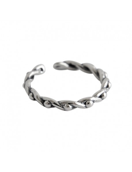 Vintage Twisted Beads 925 Sterling Silver Adjustable Ring