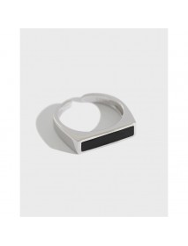 Geometry Black Rectangle 925 Sterling Silver Adjustable Ring