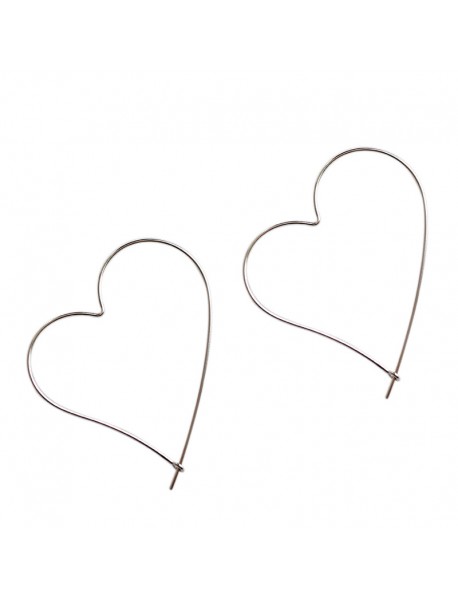 Simple Hollow Big Heart 925 Sterling Silver Hoop Earrings