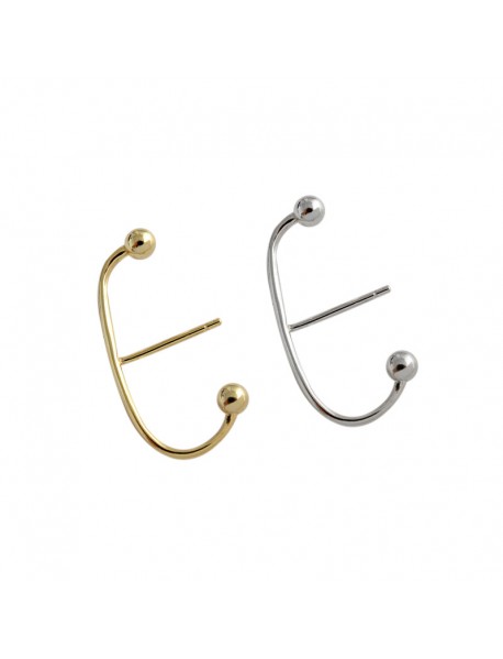 Fashion Beads C Shape New 925 Sterling Silver Stud Earrings