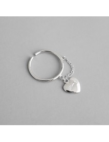 Women Simple Heart Chain 925 Sterling Silver Adjustable Ring
