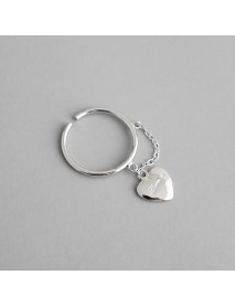 Women Simple Heart Chain 925 Sterling Silver Adjustable Ring