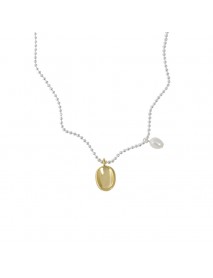 Simple Oval Natural Pearl Irregular Flat Bead 925 Sterling Silver Necklace