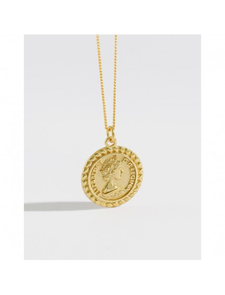 Anniversary Portrait Elizabeth Coin 925 Sterling Silver Necklace