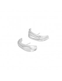 Geometry Triple Lines C Shape 925 Sterling Silver Stud Earrings