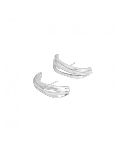 Geometry Triple Lines C Shape 925 Sterling Silver Stud Earrings