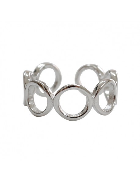 Fashion Hollow Circles Geometry 925 Sterling Silver Adjustable Ring